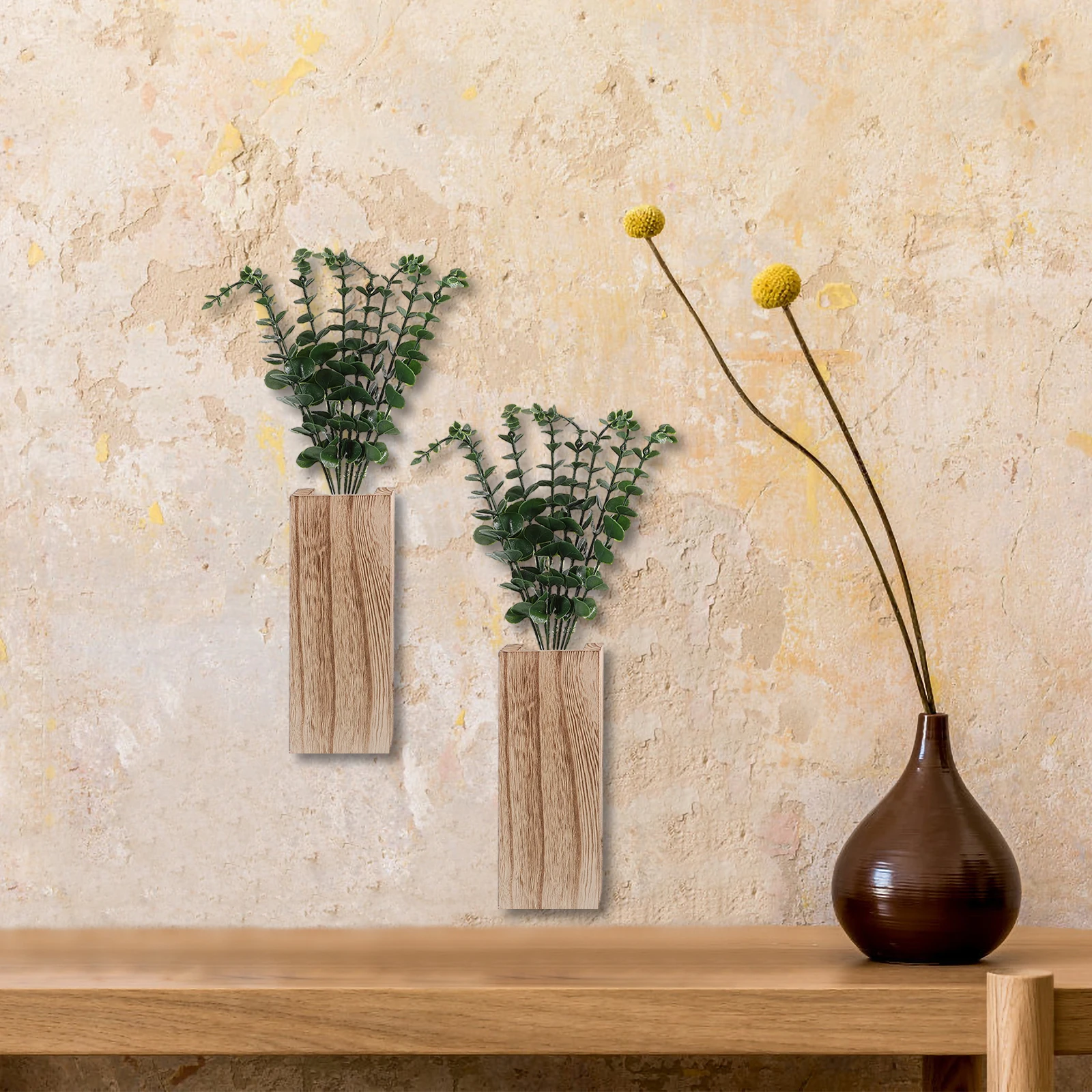 

2pcs Eucalyptus Hanging Vase Wall Artificial Eucalyptuss In Hanging Vase Decor Fake Wooden Branches Plants Home Door Decoration