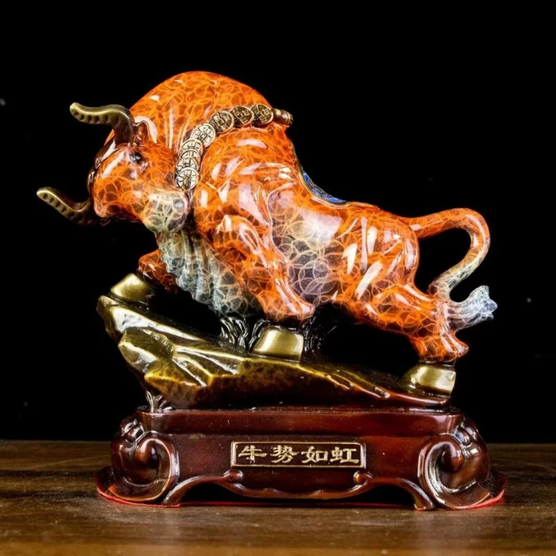 Painted Brass Ox Figurine - Zodiac Ox, Prosperous and Wealthy Ox, Auspicious Ornament, Gift, Home Living Room Craft