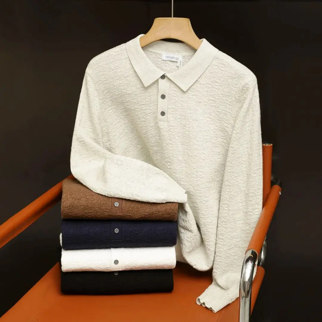 

Модный городской мужской вязаный свитер с длинным рукавом, текстурированный, классический, из смесового полиэстера и хлопка, комфортный крой