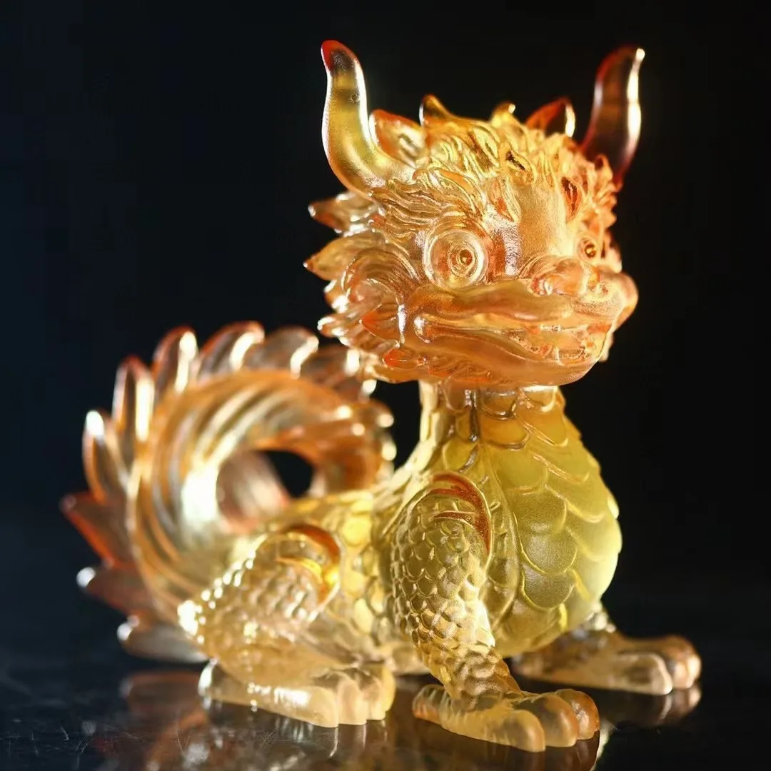 Lovely Fantastic Baby Dragon Crystal Carving Figurine Colored Glaze Chinese Zodiac Sign Home Decor Ornaments Children Kids Gifts