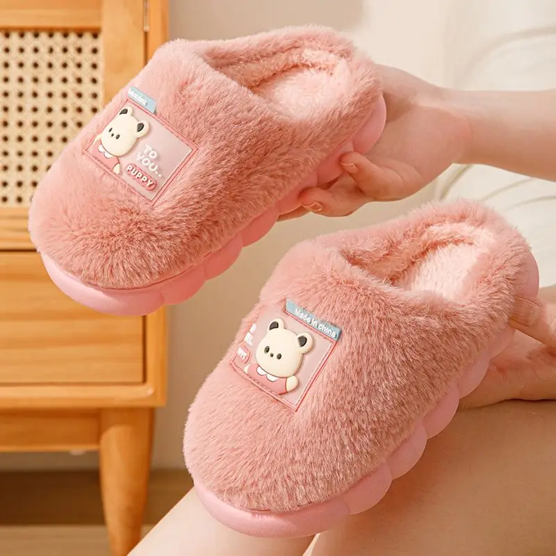 

Kids Winter Warm Plush Slippers Boys Girls Indoor Non Slip Thick Cotton Home Shoes Cute Design