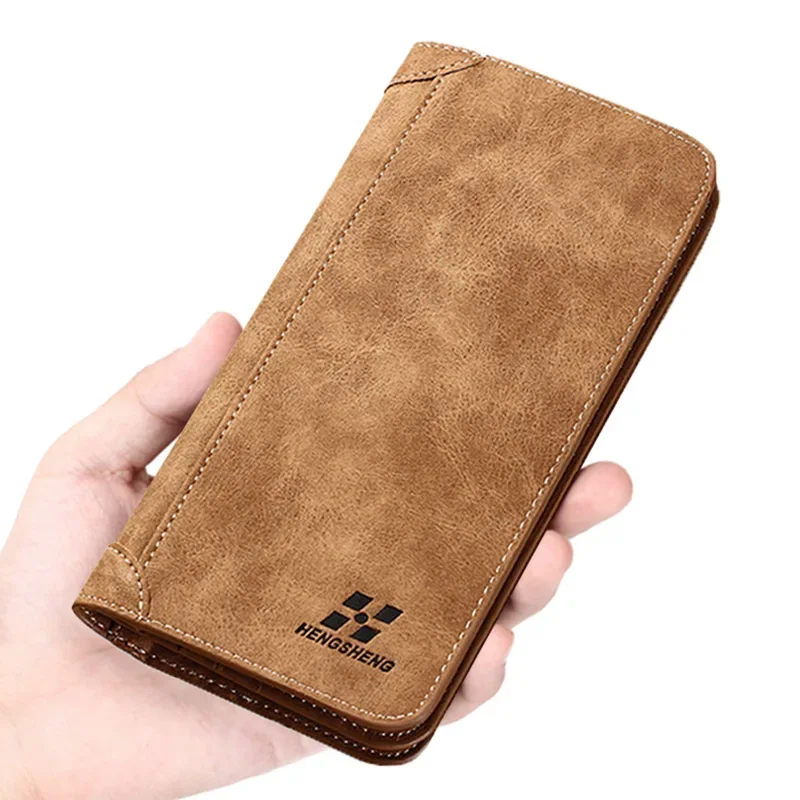 Long Men's Wallet Retro Casual Brand Wallet Korean Version Clutch Large Capacity Frosted Card Holder Multi Slot Large Capacity