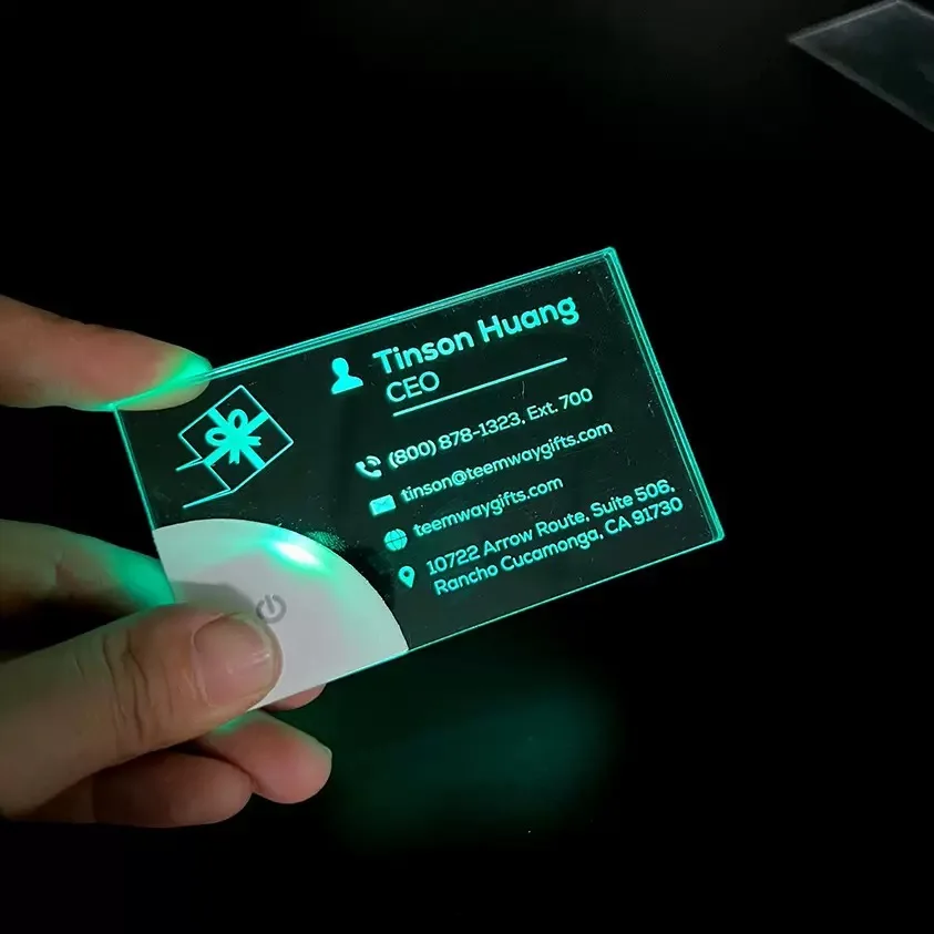 Custom LED Business Card Glow in Dark, Personalized Acrylic Light Up Name Card with Logo Print, Reusable Flashing Card