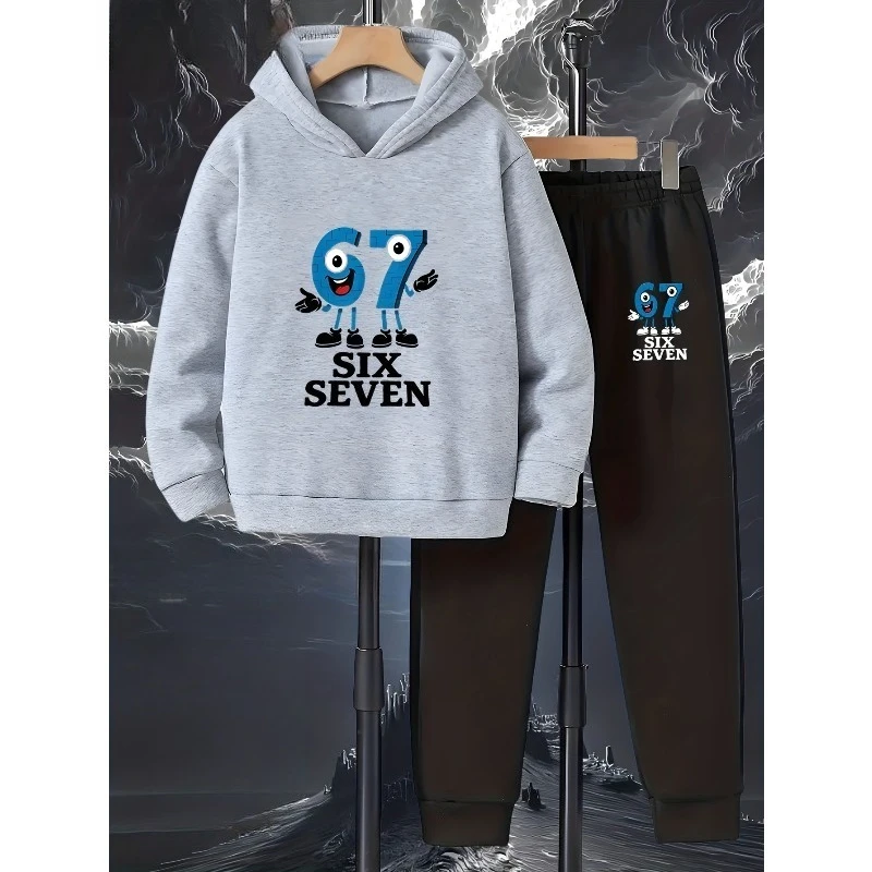 2025 Ensemble sweat-shirt à capuche décontracté et chaussures de jogging avec dessin animé 67 impression 3D pour le confort extérieur et un usage quotidien