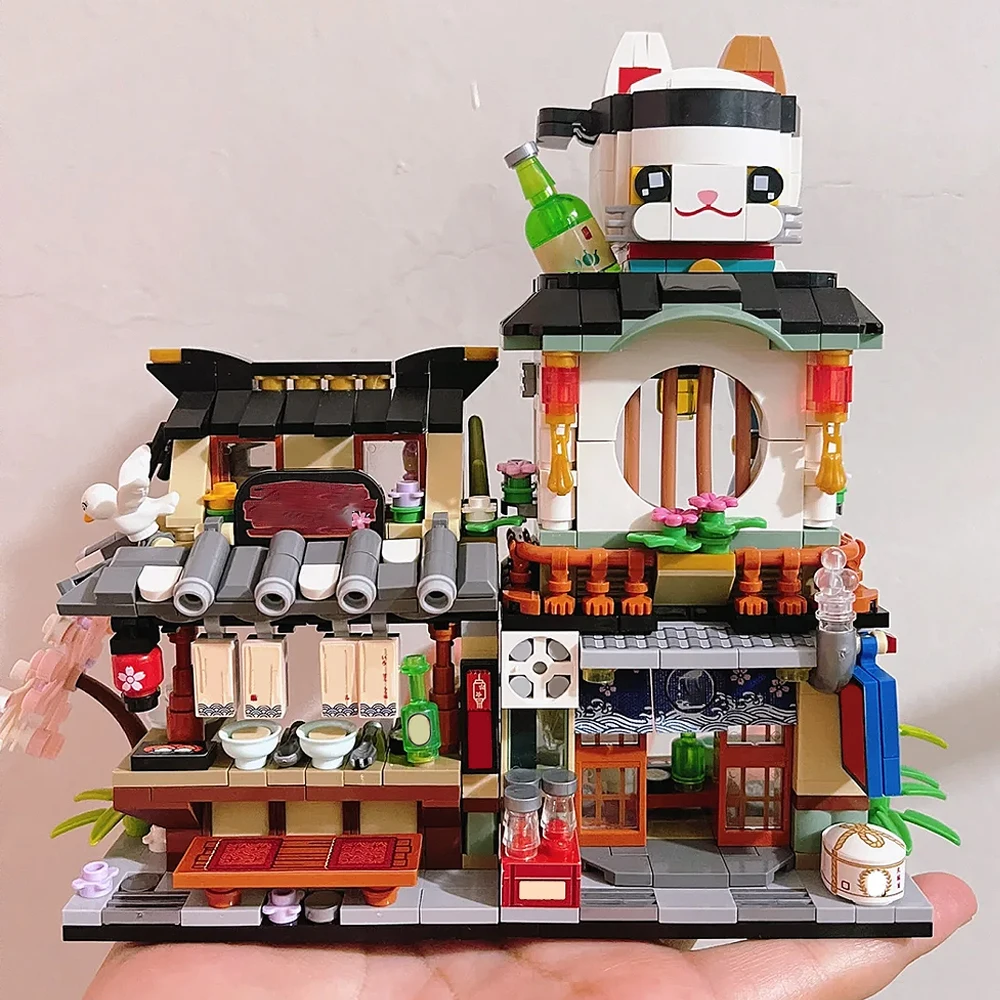 creative expert Izakaya street view Architecture moc Building Block bricks model toy for friends birthday New Year gifts 789pcs