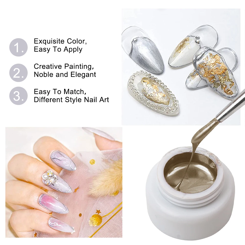 طلاء أظافر جل ثلاثي الأبعاد ملون بالأشعة فوق البنفسجية ، معدن ، ذهب وفضة ، فن الأظافر ، الطلاء ، جل كحل ، يستخدم للأظافر الأكريليكية ، الرسم ، تصميم الجل #5