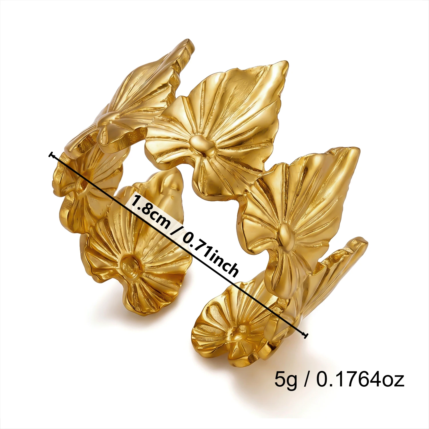 Gmai Zierliche geometrische PVD-beschichtete Edelstahlringe für Damen, Vintage-Ring mit Blumen-, Muschel- und Blattmotiv, unregelmäßiger Ring, Party-Schmuck, Geschenk – Detail 8