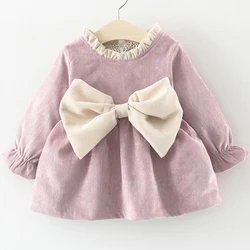 2024 New In Spring Autumn Toddler Girl Clothes Korean Cute Pink Bow Fleece Long Sleeve Baby Princess Dress Kids Dresses BC1753-1