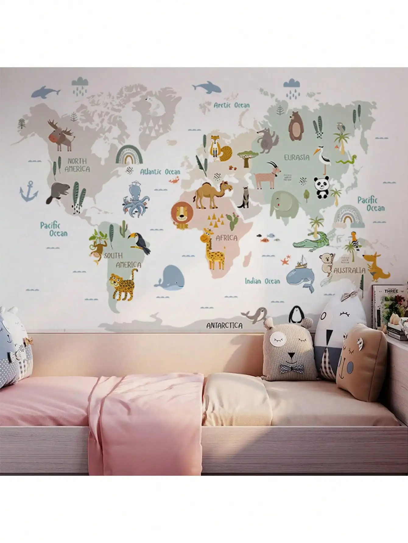 Animal world map children's room stickers kindergarten classroom decoration cartoon decoration self-stickers