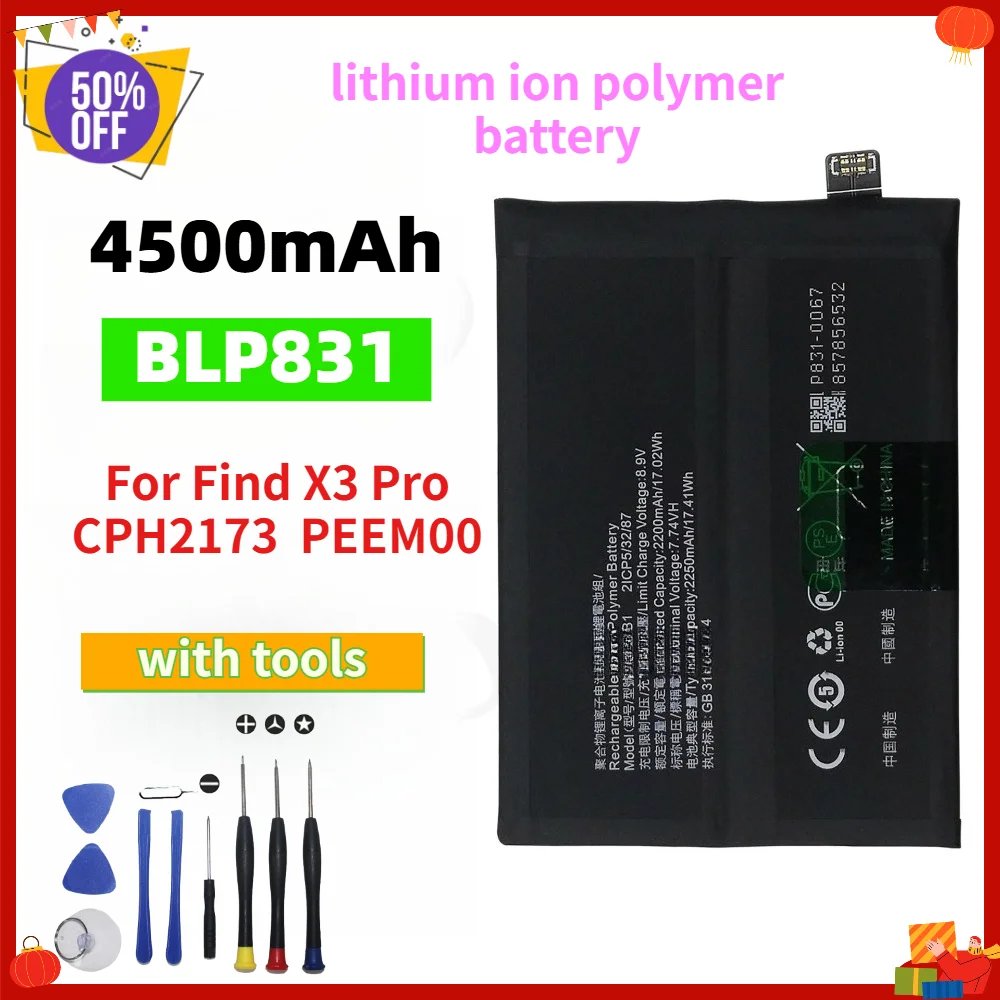 BLP831 4500mAh Rechargeable Lithium Polymer Replacement Battery For OPPO Find X3 Pro / Find X3 With Repair Tools
