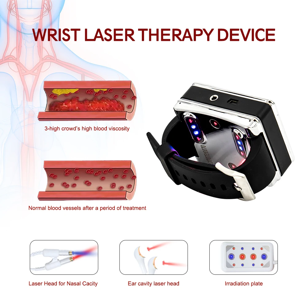 Suyzeko Portable Laser Therapy Wrist Watch 650nm Red Light Therapy Device with Nasal Probe for Diabetes Hypertension Pain Relief