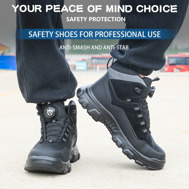 High Top Knob Buckle Safety Shoes, Mining Boots, Work Shoes, Anti-Smashing and Anti-Piercing Lightweight
