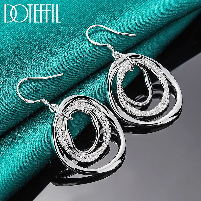DOTEFFIL 925 Sterling Silver Three Circle Drop Earring For Woman Lady Wedding Engagement Party Fashion Jewelry
