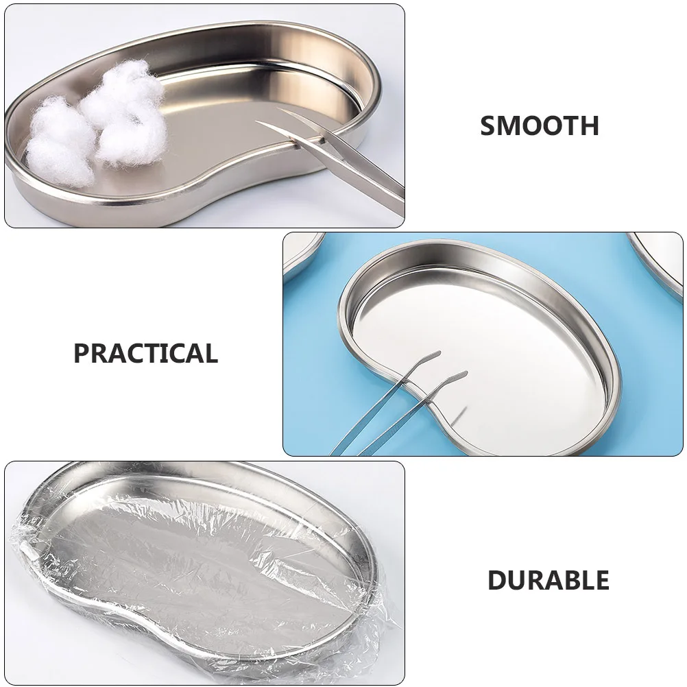 

2Pcs Kidney Shape Stainless Steel Trays Durable Wear-Resistant Medical Dental Storage Plates Hospital Accessory Curved Storage
