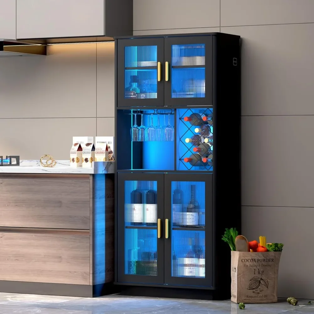 LED Wine Bar Cabinets with Removable Wine Rack, Bar Cabinets for Liquor with Light Motion Sensor, Kitchen Cabinet Storage