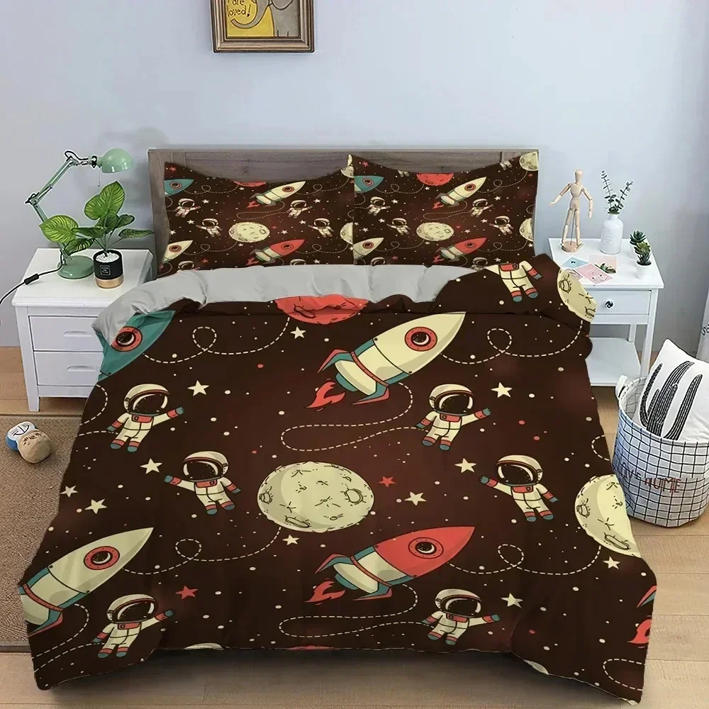 Top Cartoon Astronaut Outer Space Bedding Set Teens Boys Home Duvet Cover Set Pillowcase Single Twin King Quilt Cover Sets