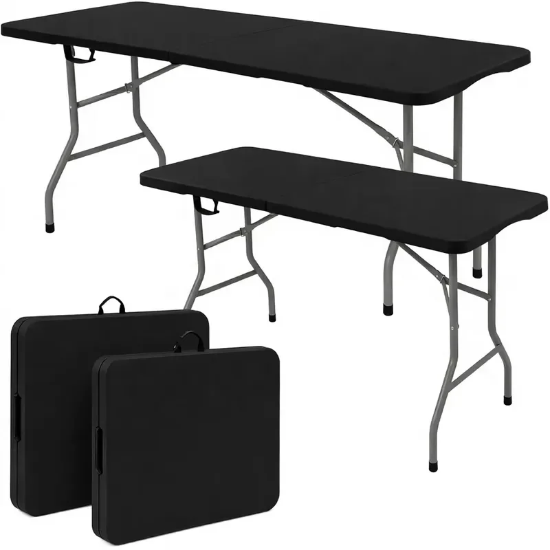 for 6 FT Lightweight Folding Camping Table Black Portable Alloy Steel Plastic Rectangular Outdoor
