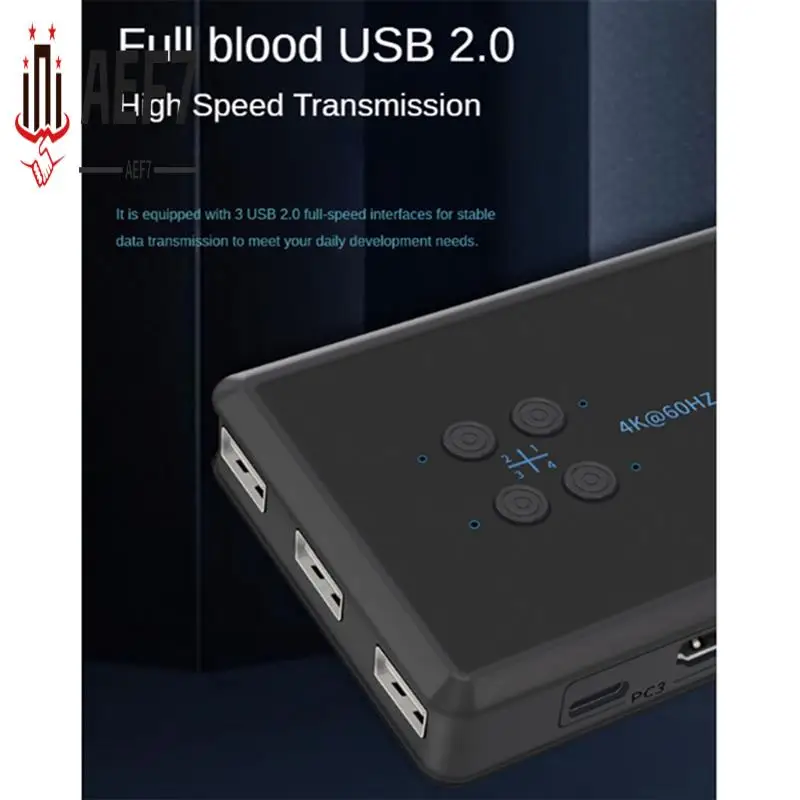 

AEF7-Black Host 4 Port -Compatible KVM Switch 4K USB KVM Switcher 4 In 1 Out Hot Share USB For Mouse Keyboard For Win7 Win10