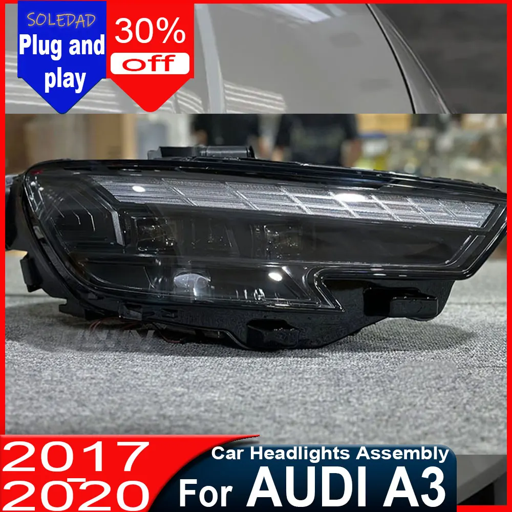 

Автомобильные фары для Audi A3: светодиодные линзы-проекторы, 2017-2020 гг., передние фары, ДХО, указатели поворота, автомобильный аксессуар