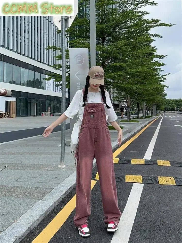

Женский розовый, фиолетовый комбинезон с высокой талией, классические винтажные комбинезоны, модные широкие брюки для девочек, женские мешковатые комбинезоны, брюки