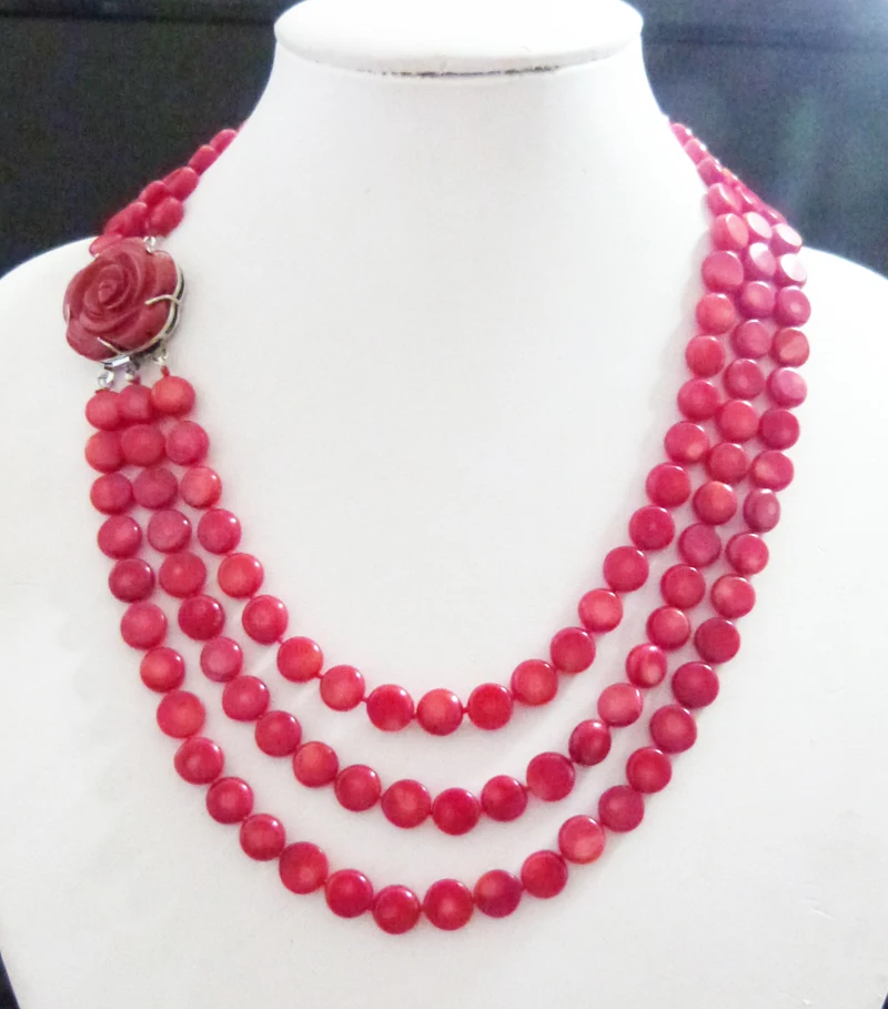 classic, 12mm 3 layers. natural Red coral necklace 19-22