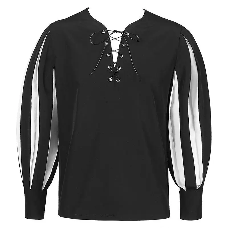 Retro Medieval Play Performance irt Top Color Blo Tie Ne Design Middle Age Sle Women's Ethnic Costume Stage Outfit
