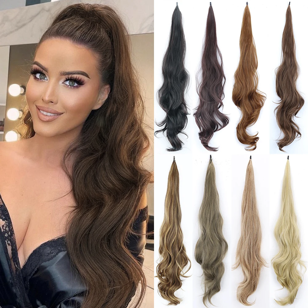 30Inch Synthetic Flexible Wrap Around Ponytail Long Wavy Layered Fake Ponytail Hairpiece Extensions For Women Daily Use