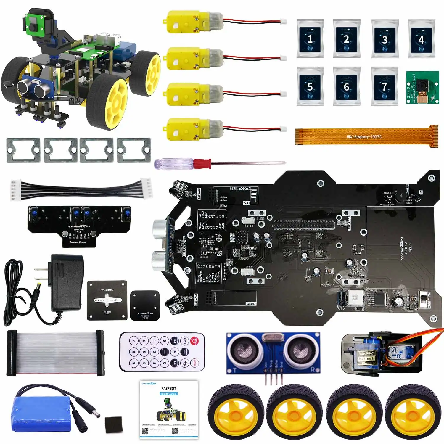 Raspberry Pi 5 Smart AI Vision 4WD Robot Car Electronic Kit DIY Learning Project Full Set with FPV Camera (Without RPi board)