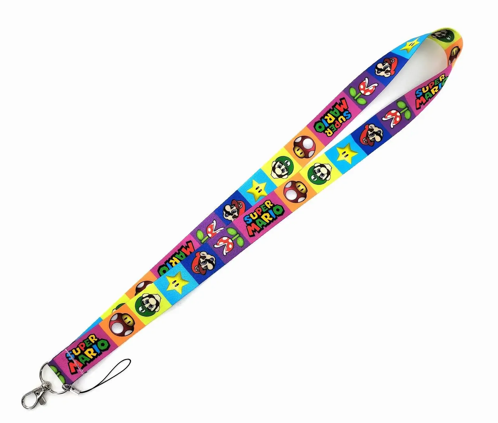 Anime Super Mario Bros Lanyard Luigi Peach Bowser Pattern Portable Camera Phone Hanging Neck Rope Keychain Decorations