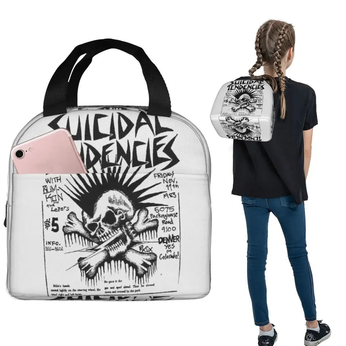 

Термосумка для обедов с изображением музыкальной группы Suicidal Tendencies для женщин и детей, портативный контейнер для еды, термосумка-тоут