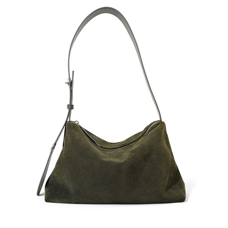 Real Leather Women's Bag Luxruy Designer Brand Large Capacity Suede Women's Commuting Armpit Bag