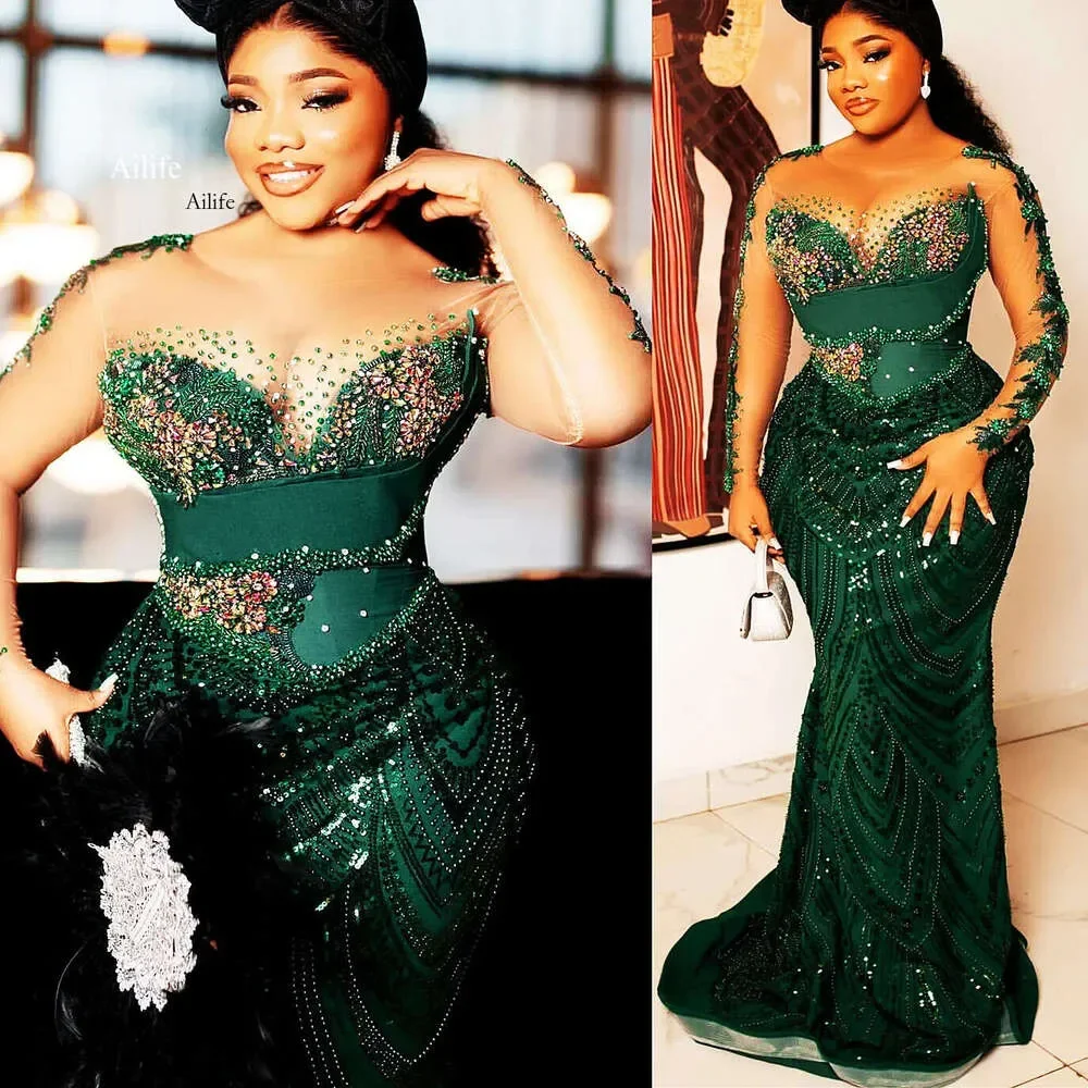 

Mermaid Prom Dress Beaded Crystals Sexy See through Birthday Formal Evening Party Gala Gown Customized Robe De Soiree