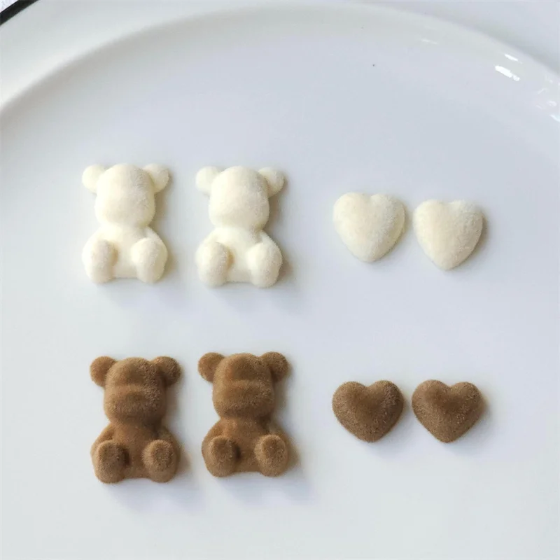 

Зимний стиль, 100 шт./лот, цветные флокированные эффекты, животные, мультяшные медведи, форма сердца, смоляные кабошоны, бусины, ювелирные изделия своими руками, аксессуары