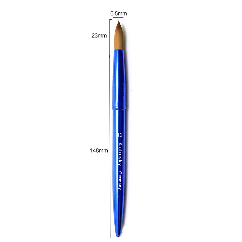 Nuovo pennello acrilico per unghie Kolinsky disegno zibellino manico in metallo dorato dimensioni rotonde 14 #16 #18 #20 strumenti per la pittura del salone di arte del Manicure 1 pz