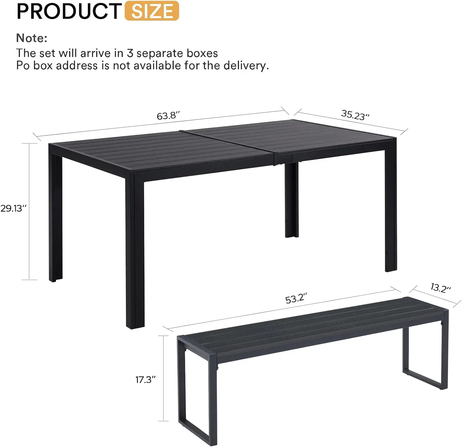 Patio Dining Set for 4 All Weather Outdoor Furniture Set Include Reclangle Patio Table and 2 Grey Outdoor Benches