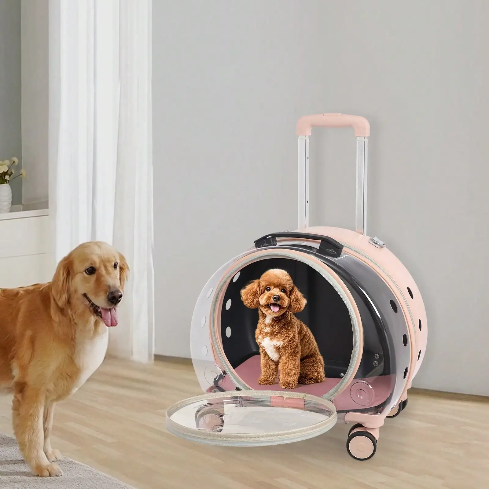 Breathable Cat Carrier, Cat Carrier With Wheels, Rolling Pet Carrier For Cats And Small Dogs Weighing