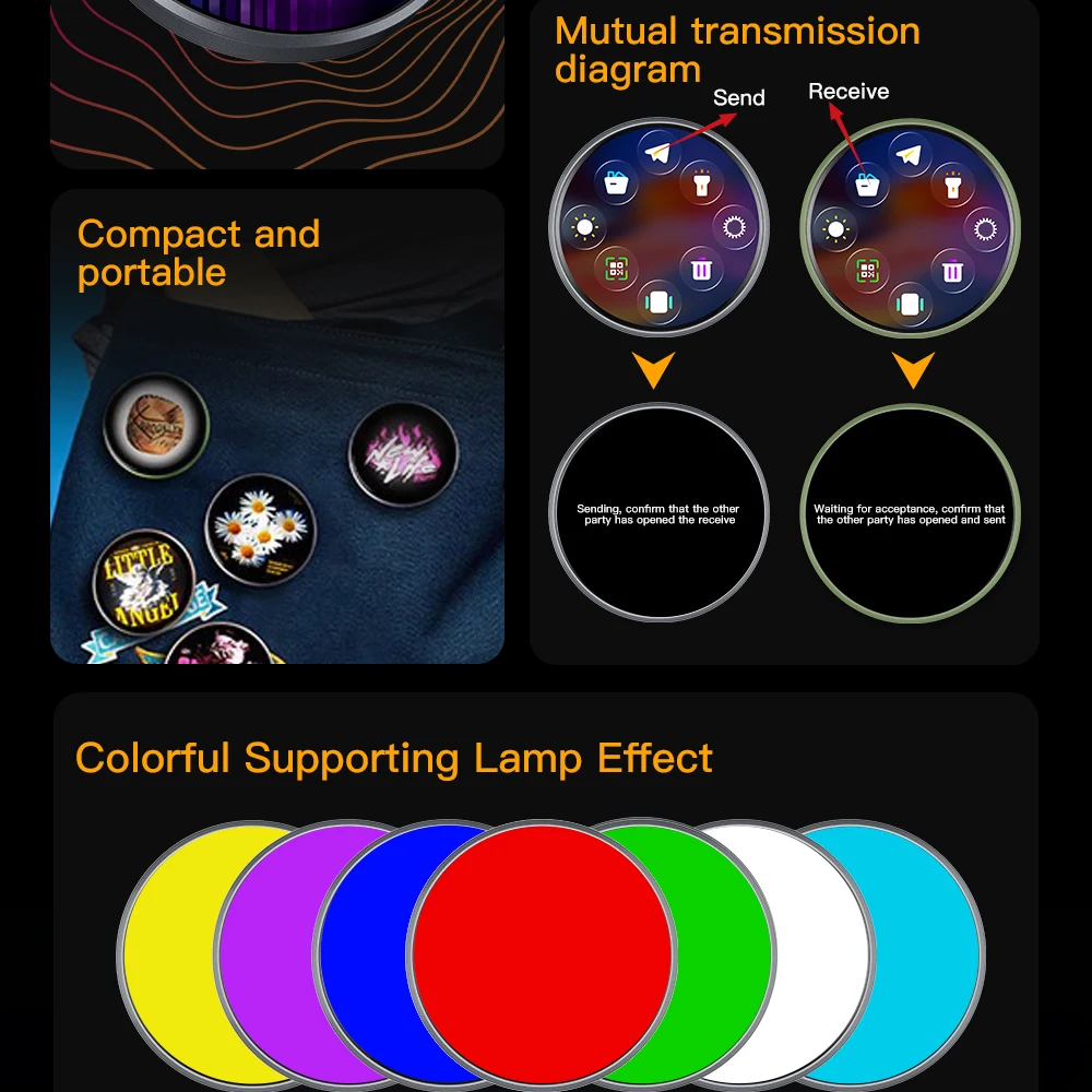 Blue Tooth Elektronisches Abzeichen, Musik- und Videowiedergabe, farbige Lichter, dynamisches Bild, Touchscreen, bidirektionale Übertragungs-Brosche
