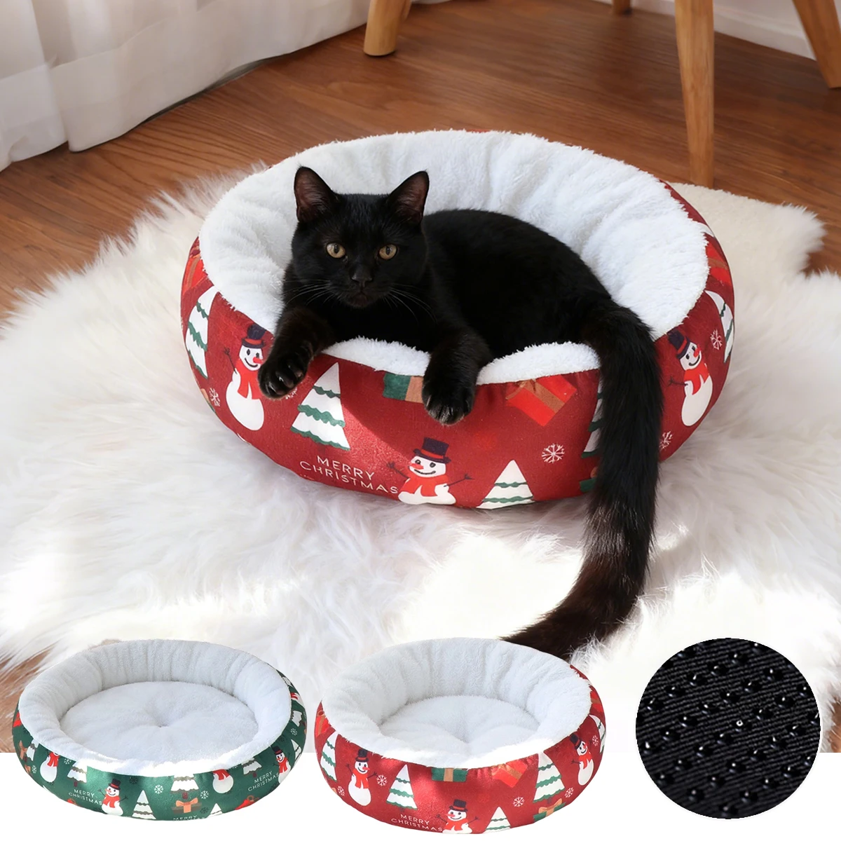 

Soft Polyester Circular Christmas Pet Bed Warm Winter Bed for Small/Medium DogsPlush Cushioning,Perfect Christmas Gift for Pets