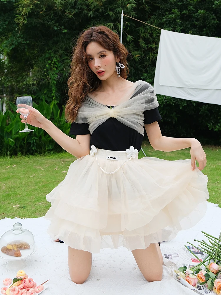 

Новая летняя женская модная короткая юбка IcyNude цвета шампань, пышная, А-силуэта, с завышенной талией, стройнящая, милая