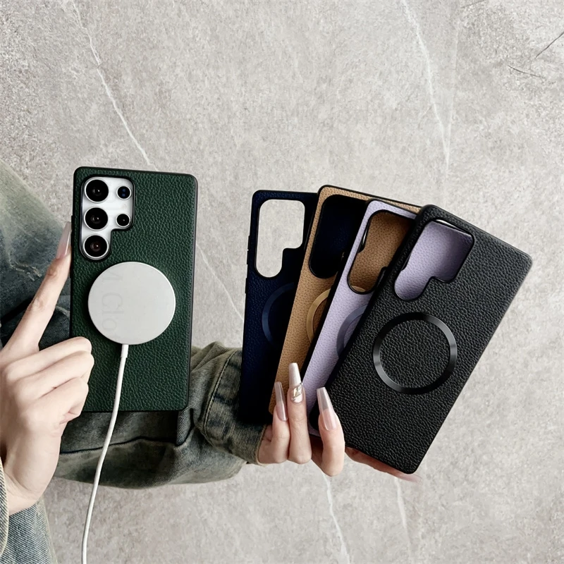 Drahtlose Ladeabdeckung Leder Handyhülle für Samsung S25 Edge S24 Ultra S23 Plus A07 A16 A26 A36 A56 5G TPU Schutzhülle