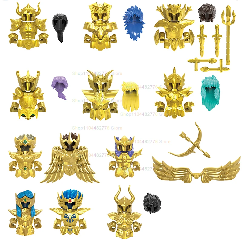 

Anime Action mini Figure Golden color Twelve Constellations Models Kids Building Blocks DIY bricks Puzzle Toys Gift CQ11-22