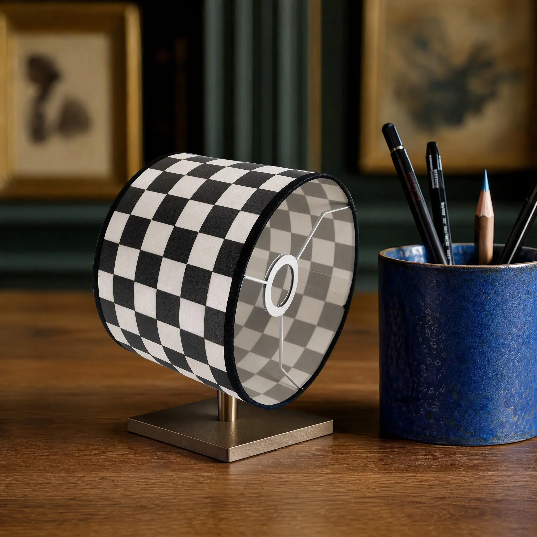 Fabric Lamp Shade Classic Plaid Pattern Replacement Lampshade for Table Floor Desk Lamps White Black Drum Lamp Shade