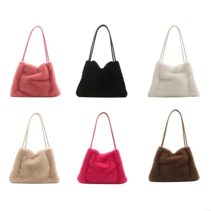 

Womens Large Capacity Fuzzy Bucket Bag Aesthetic Plush Shoulder Bag Furry Purse Solid Color Winter Underarm Handbag 547A