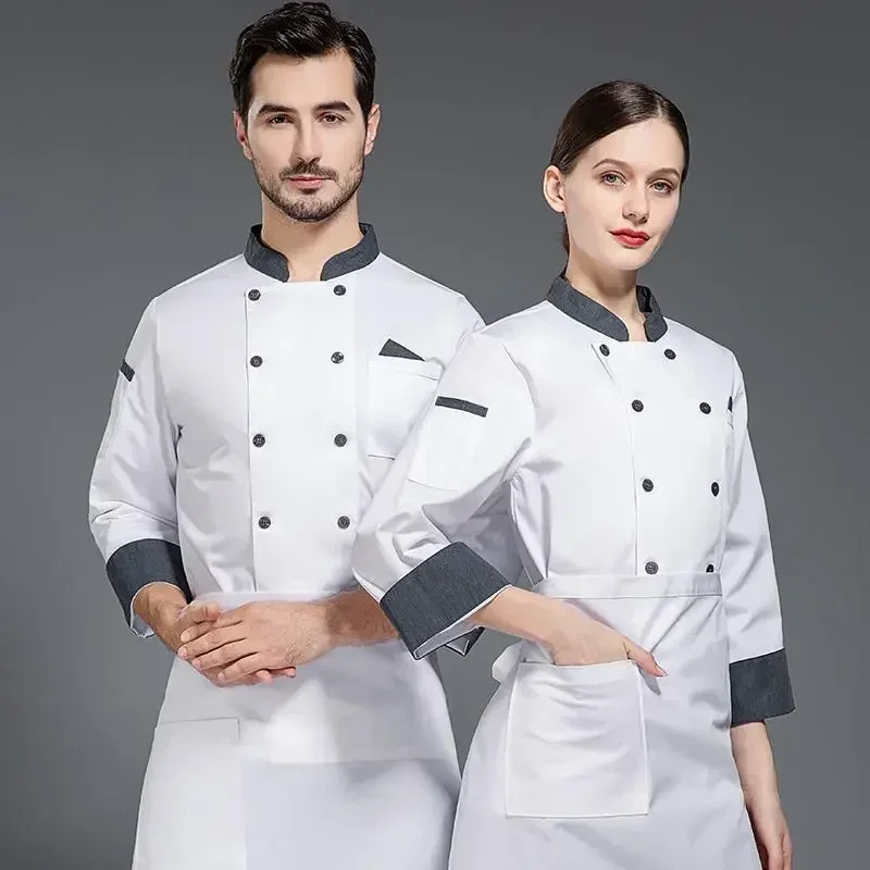 Work Waiter Logo Coat Long Restaurant Women Chef Cook T-shirt Sleeve Jacket Black Baker Clothes Hotel Uniform