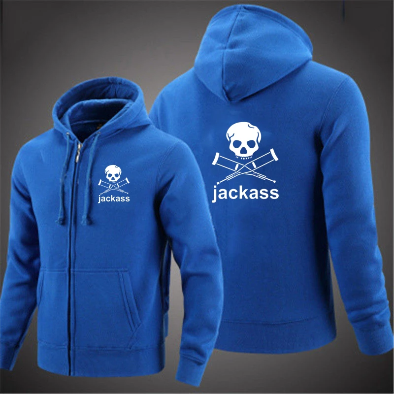 

2023 New Jackass Forever Logo Printed Custom Made Solid Color Men Zipper Hoodie Jacket Pocket Casual Hooded Man Sportswear Tops