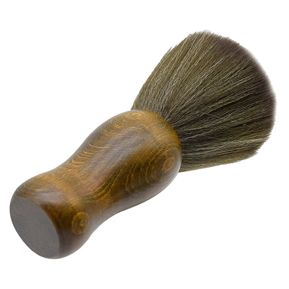 1Pcs Wooden Handle Salon Hair Brush with Soft Fiber Bristles for Face Neck Hair Removal Barber Stylist Tool Flat Bottom Standing