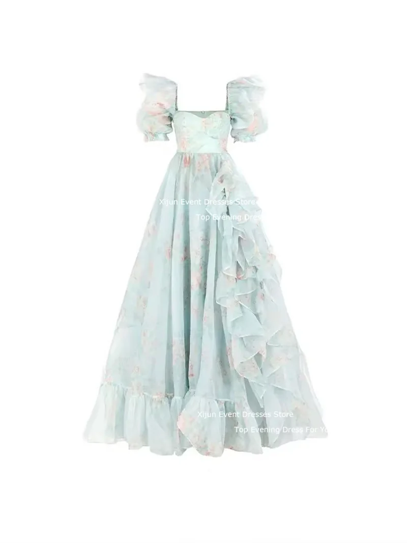 Selkie Mint Long Princess Evening Dresses Prom Dresses Birthday Party Dresses Ruffles Ruched Prom Gown Puff Sleeves Prom Dress