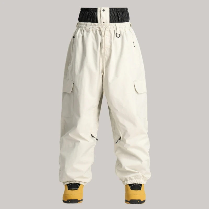 Unisex Cargo Snow Pants Loose Wide Leg Windproof Waterproof Breathable Warm Snowboard Pants Men Women Winter Ski Outdoor Wear
