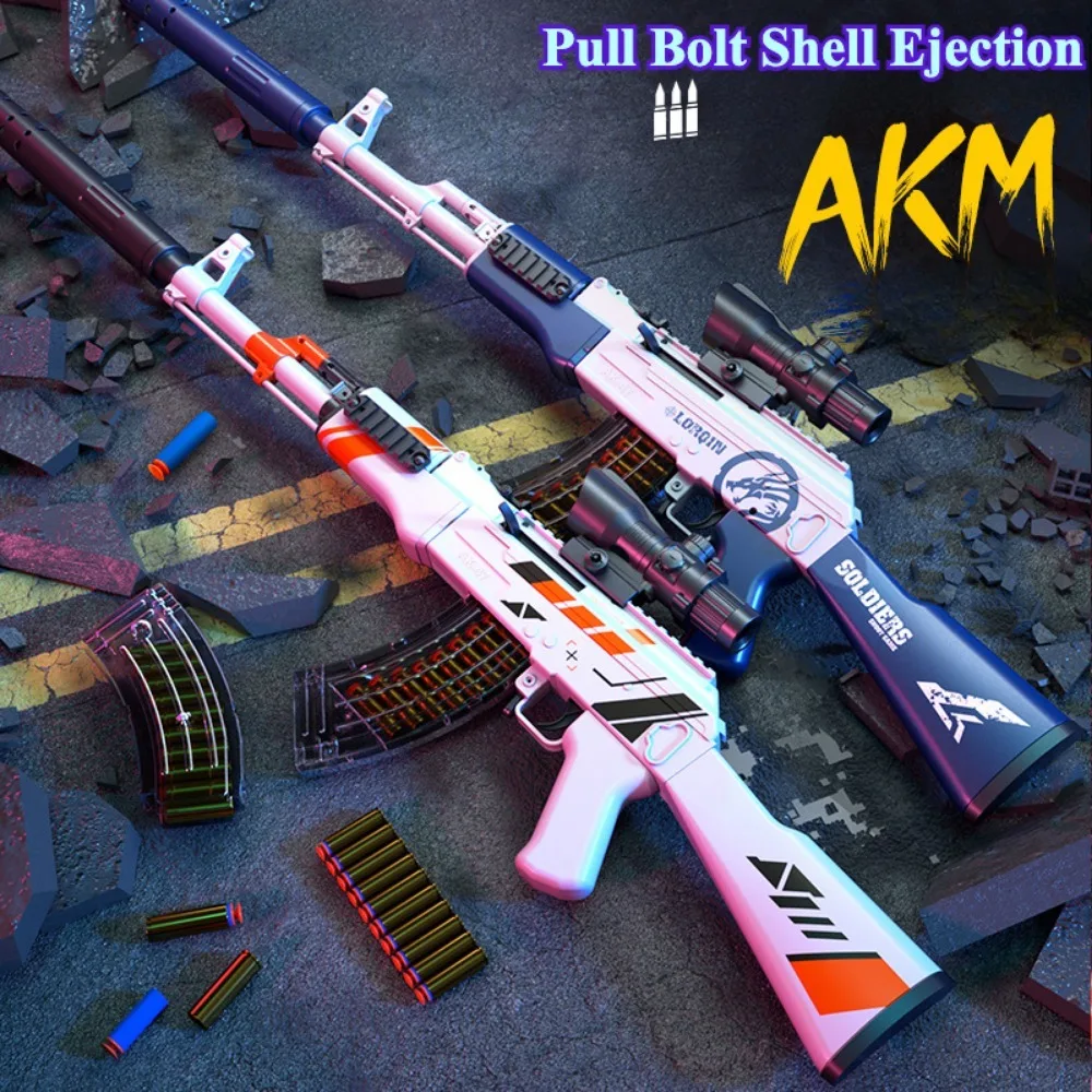 AK47 Soft Bullet Gun Shell Launching Manual Pull Bolt Assault Rifle Toy Model Outdoor CS Fighting Game für Jungen Weihnachtsgeschenk