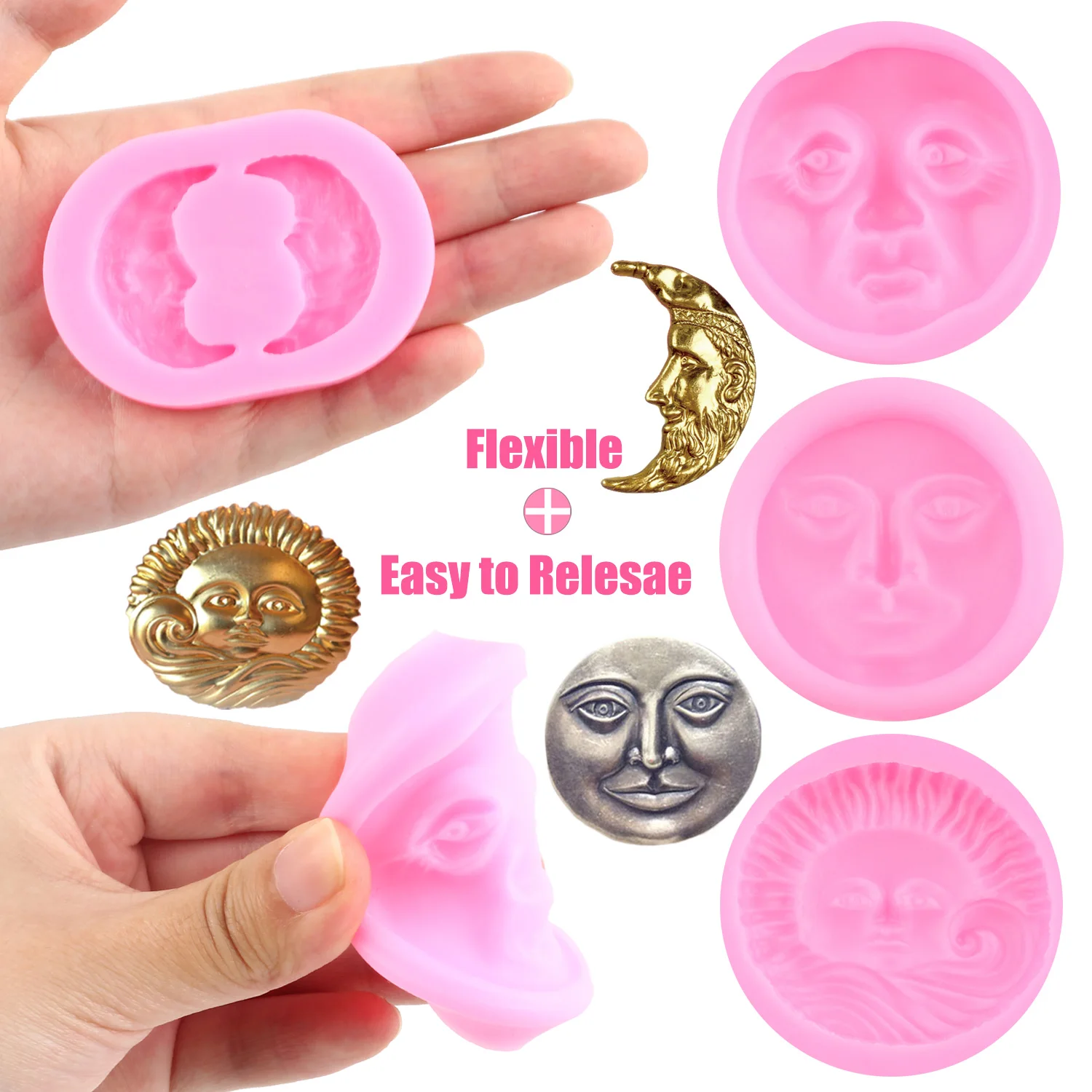 DIY Moon Face Silicone Mold Sun Face Fondant Molds Cake Decorating Tools Chocolate Gumpaste Mould Candy Resin Clay Moulds